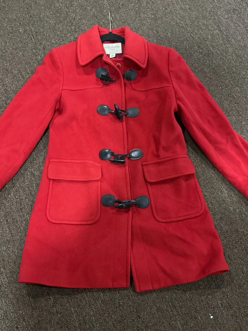 Petite Sophisticate Red Toggle Pea Coat